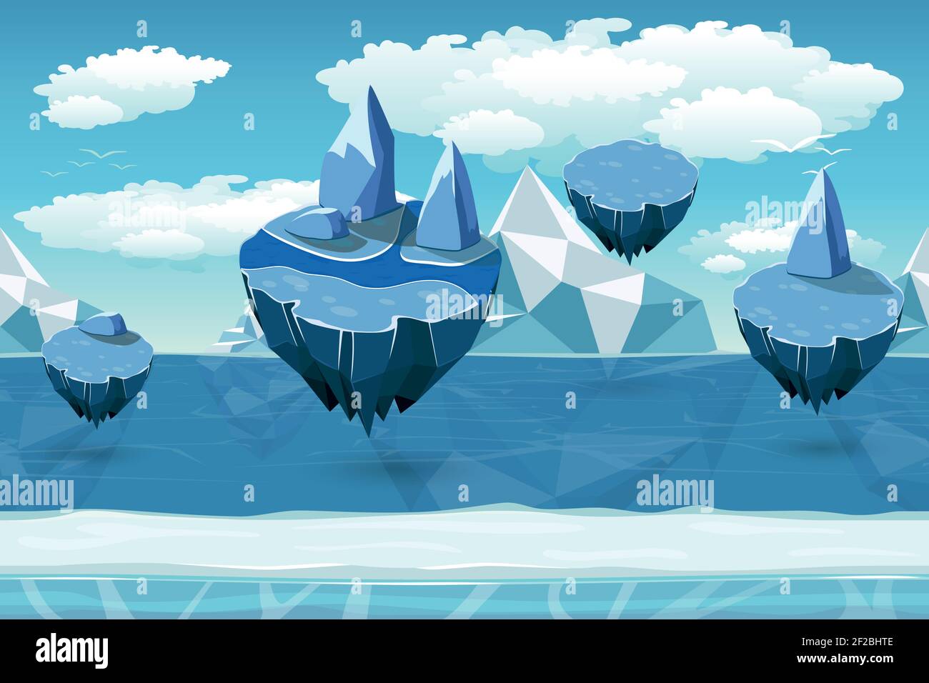 Arctic seamless cartoon landscape, endless pattern with icebergs and ...