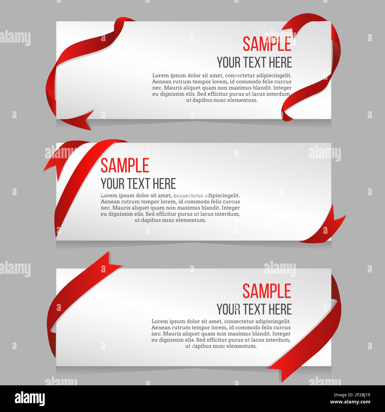Horizontal banners vector set with red ribbons. Banner sample, banner