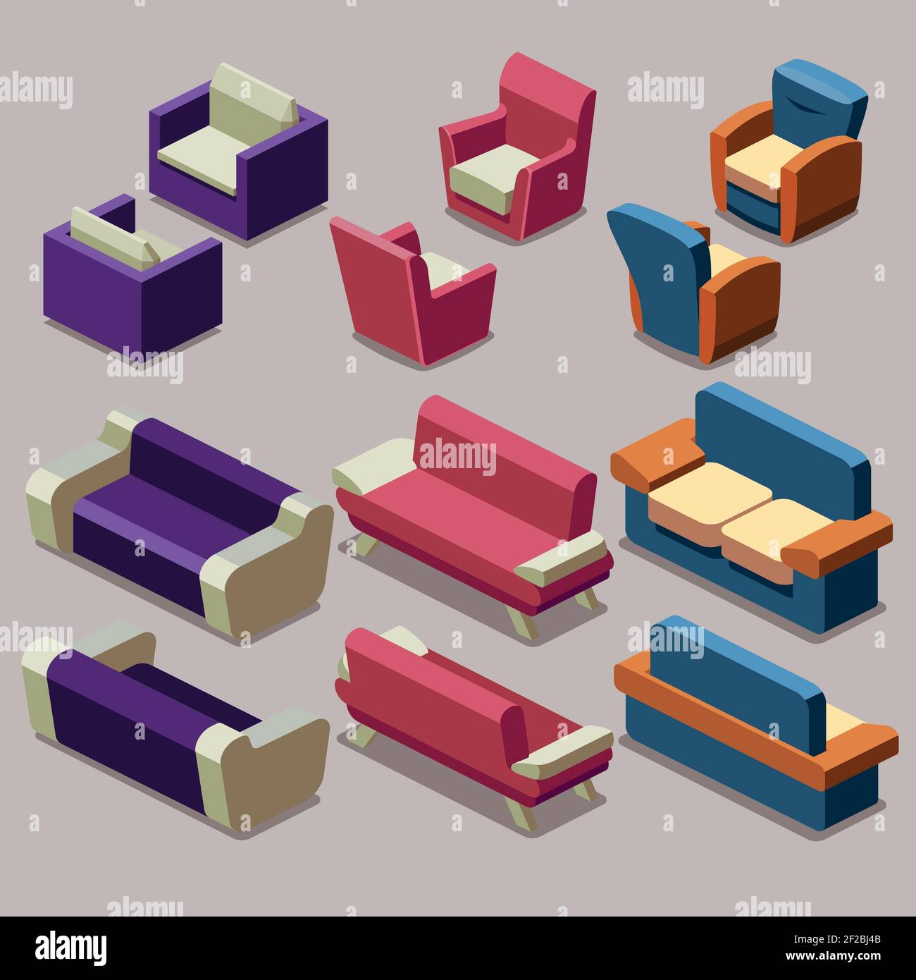 Living room isometric furniture vector set. Sofa and armchairs. Sofa ...