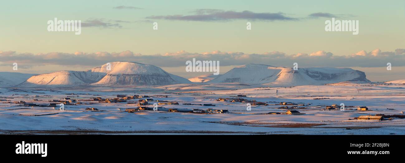 Panoramic snowscape of Orkney West Mainland Stock Photo