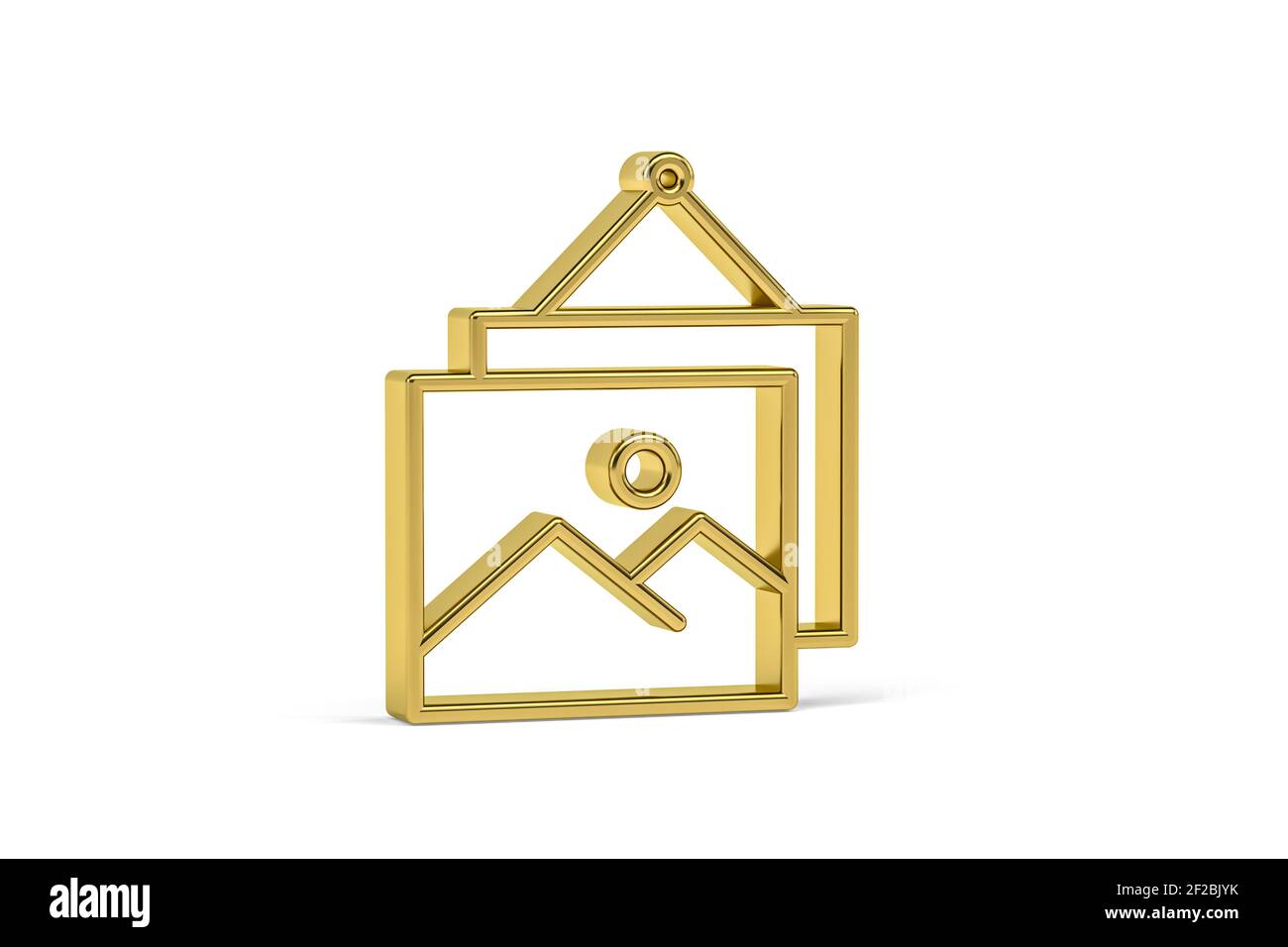 Golden 3d image frame icon isolated on white background - 3D render ...