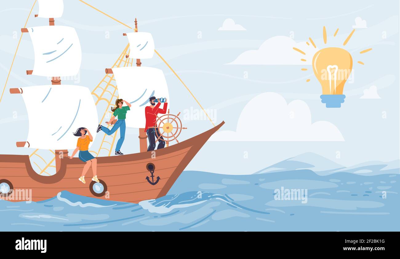 Flat cartoon characters look into distance vector illustration concept ...