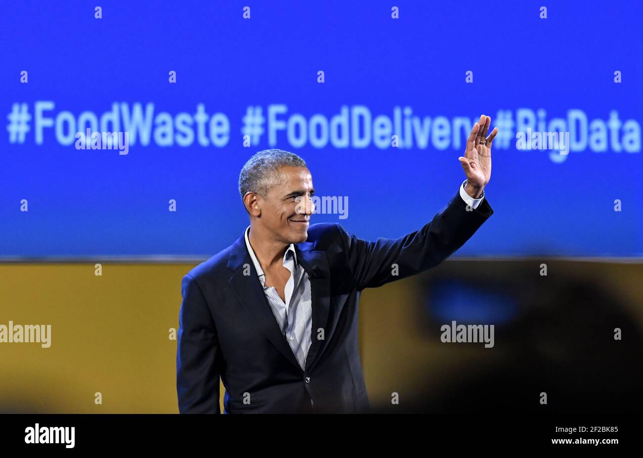Former 44th USA president Barack Obama speaks at the international food meeting 'Seeds and Chips', in Milan. Italy. March 09, 2017. Stock Photo