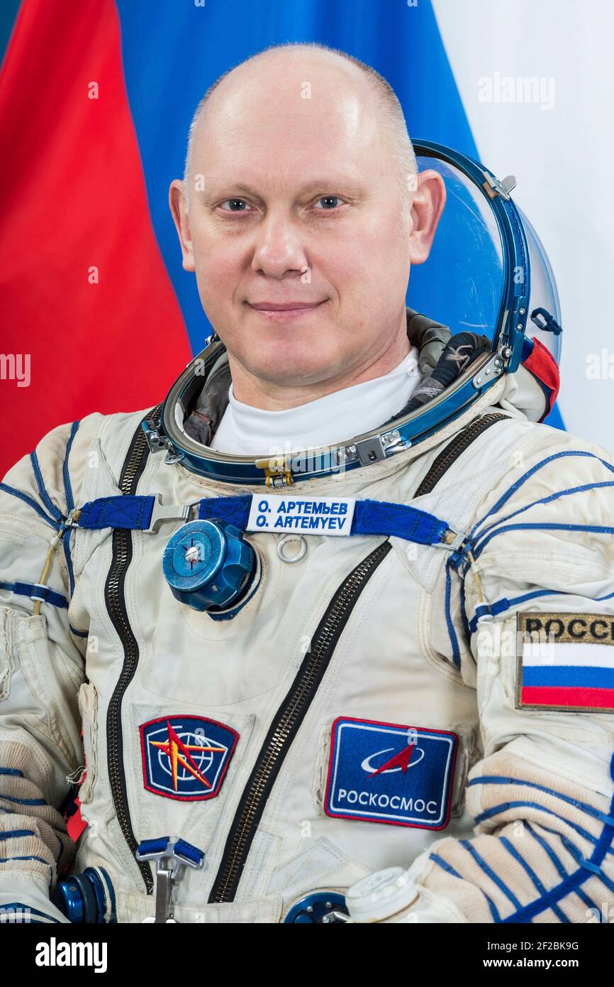 International Space Station Expedition 65 backup crew member Oleg Artemyev of Roscosmos poses for a portrait at the Gagarin Cosmonaut Training Center March 2, 2021 in Star City, Russia. Stock Photo