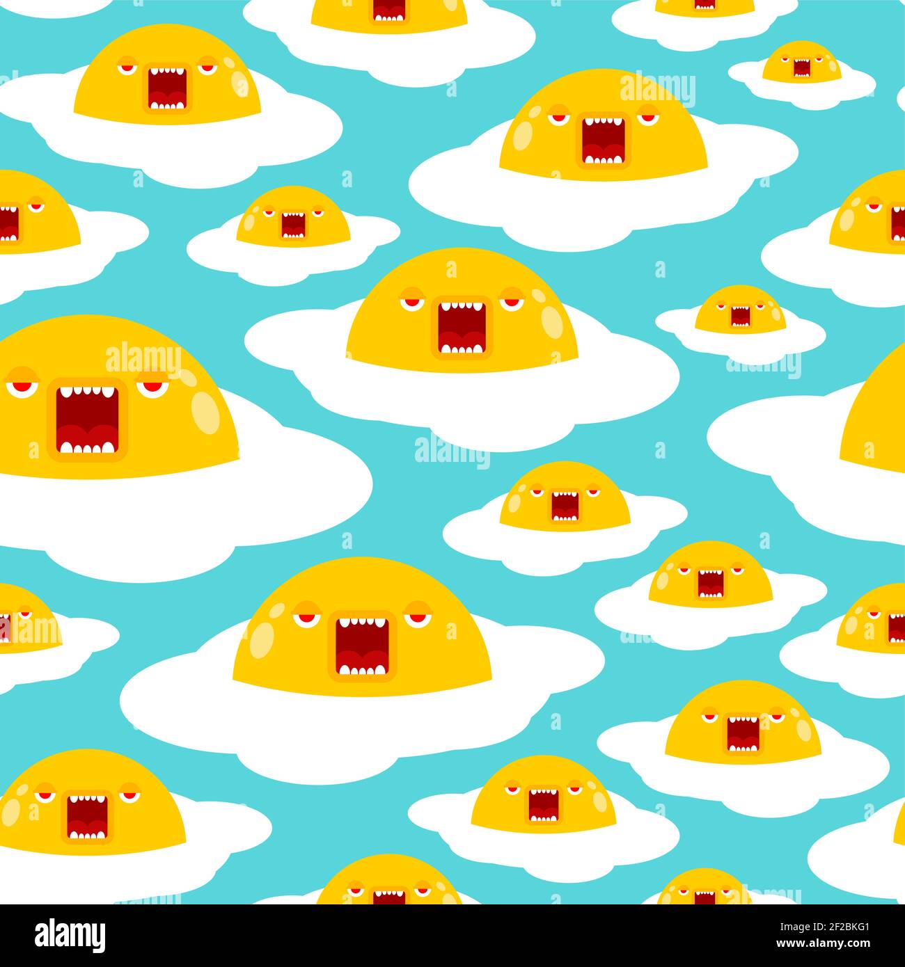 Angry scrambled eggs pattern seamless. Evil omelette background. vector ornament Stock Vector