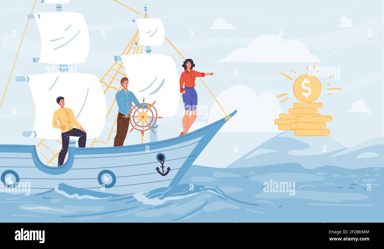 Flat cartoon characters look into distance vector illustration concept ...