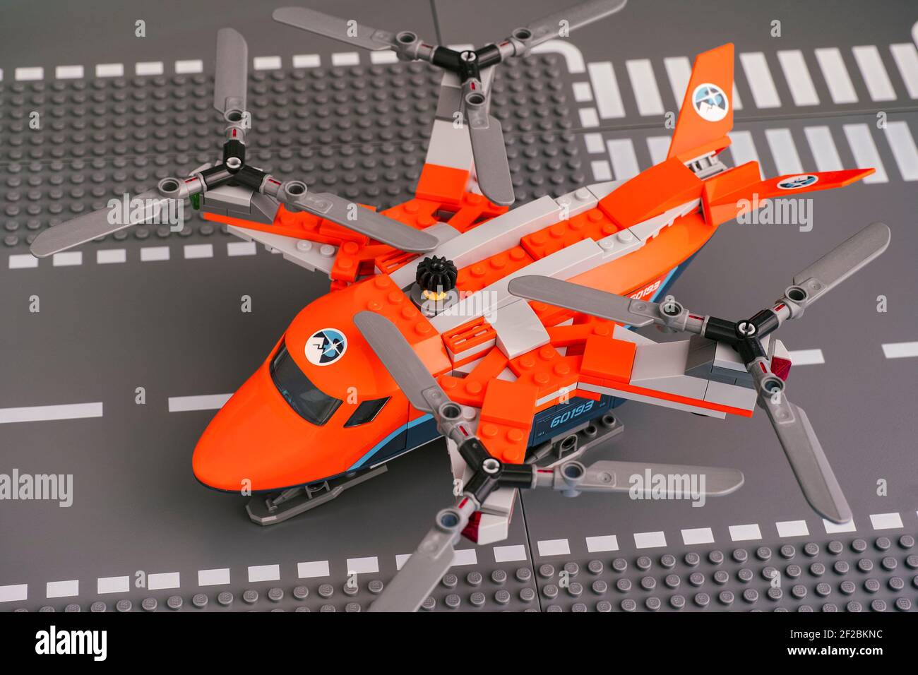 Tambov, Russian Federation - January 20, 2020 Lego heavy-duty quadrocopter  with 4 spinning rotors on road baseplates background Stock Photo - Alamy