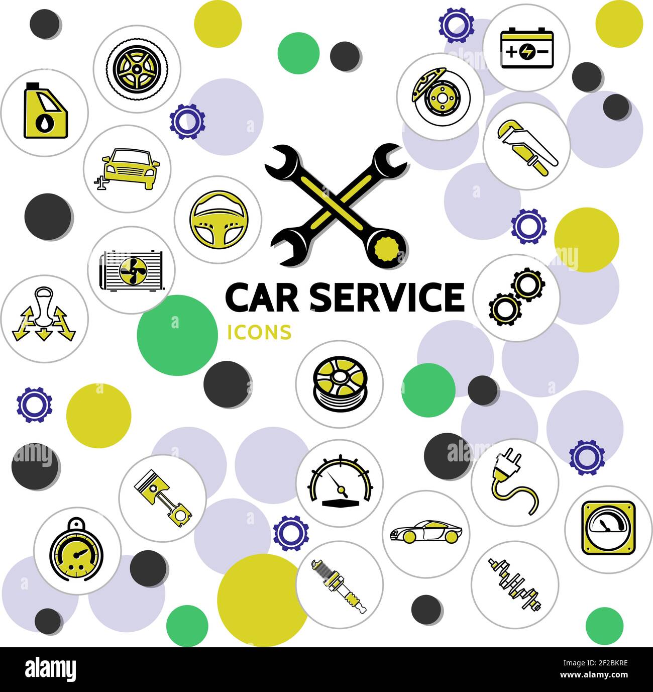Car service line icons collection with motor oil automobile wrenches gears and automotive parts in circles vector illustration Stock Vector