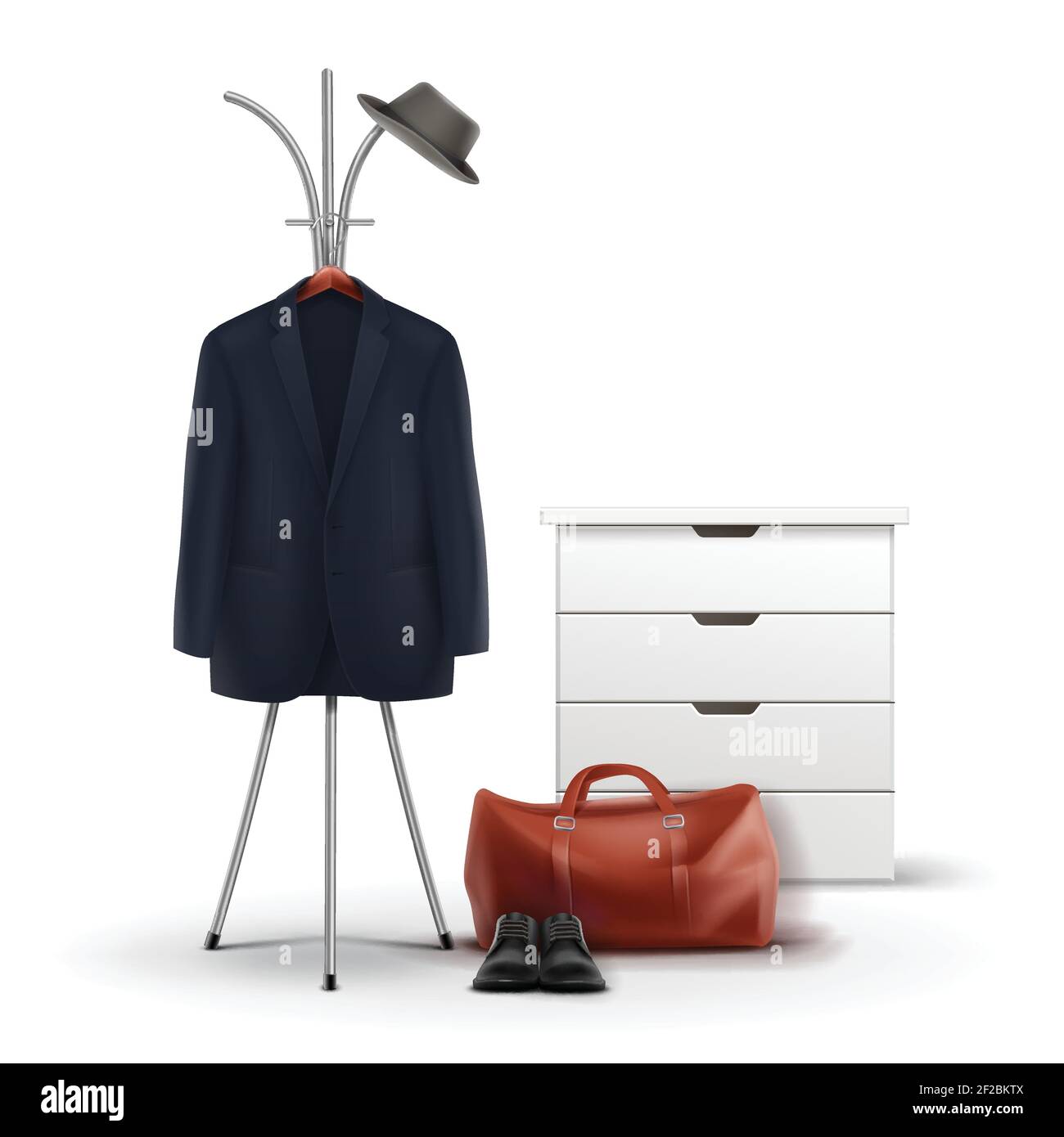 Porta Ropa Vector Vector metal clothes rack and white wardrobe with hat, coat, shoes and ...
