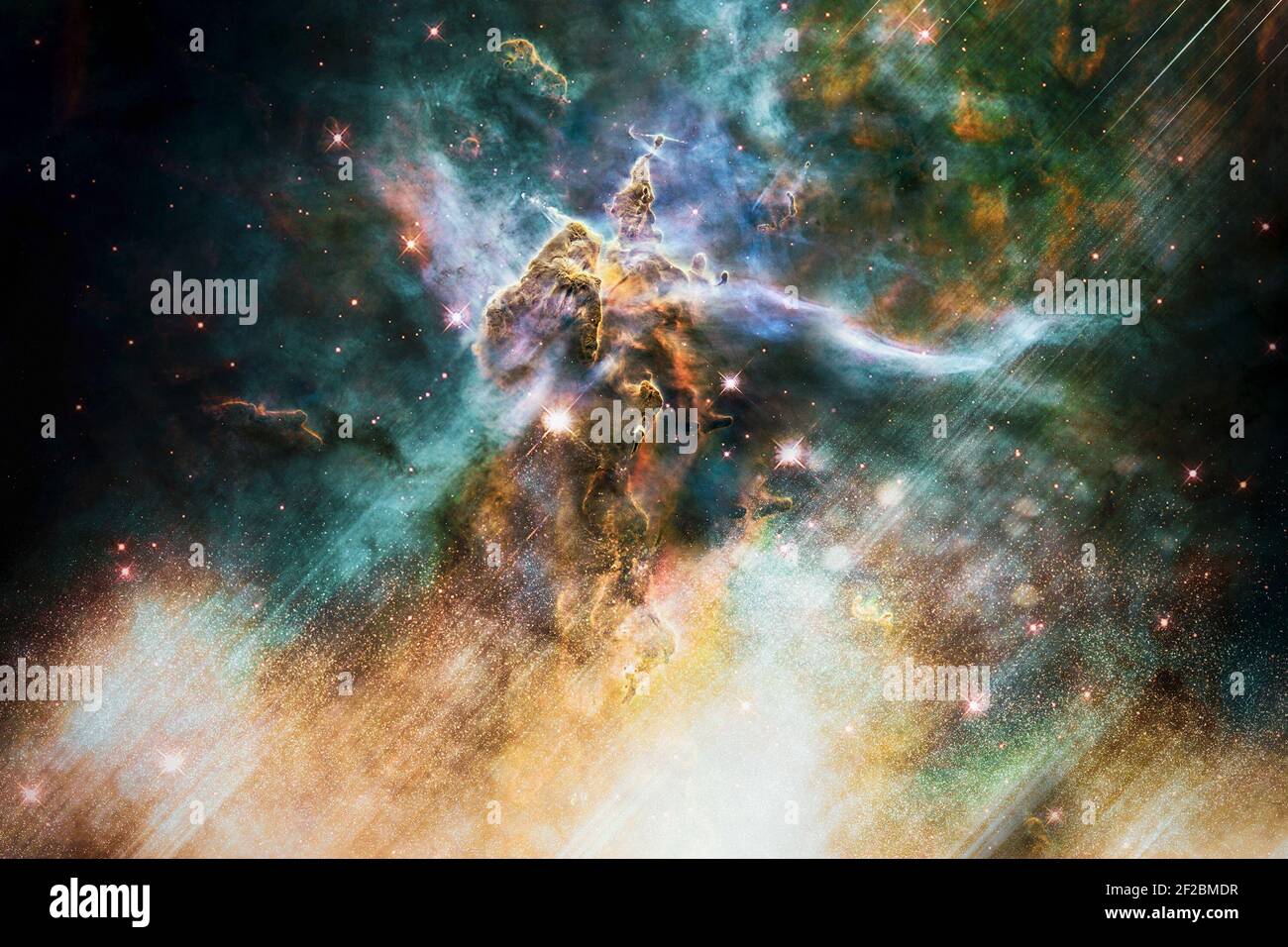 Artist rendition of the Mystic Mountain of Carina Nebula. Deep space look. Science fiction wallpaper. Elements of this image were furnished by NASA. Stock Photo