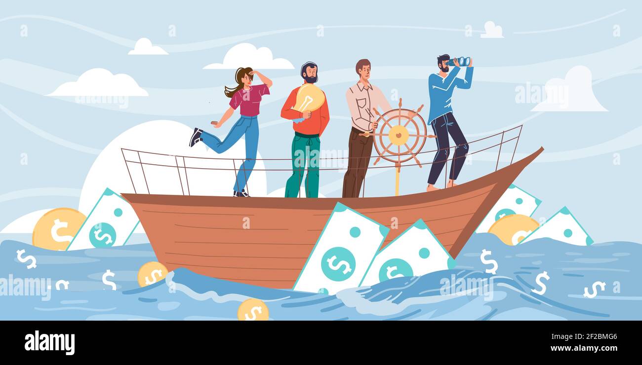 Flat cartoon characters look into distance vector illustration concept ...