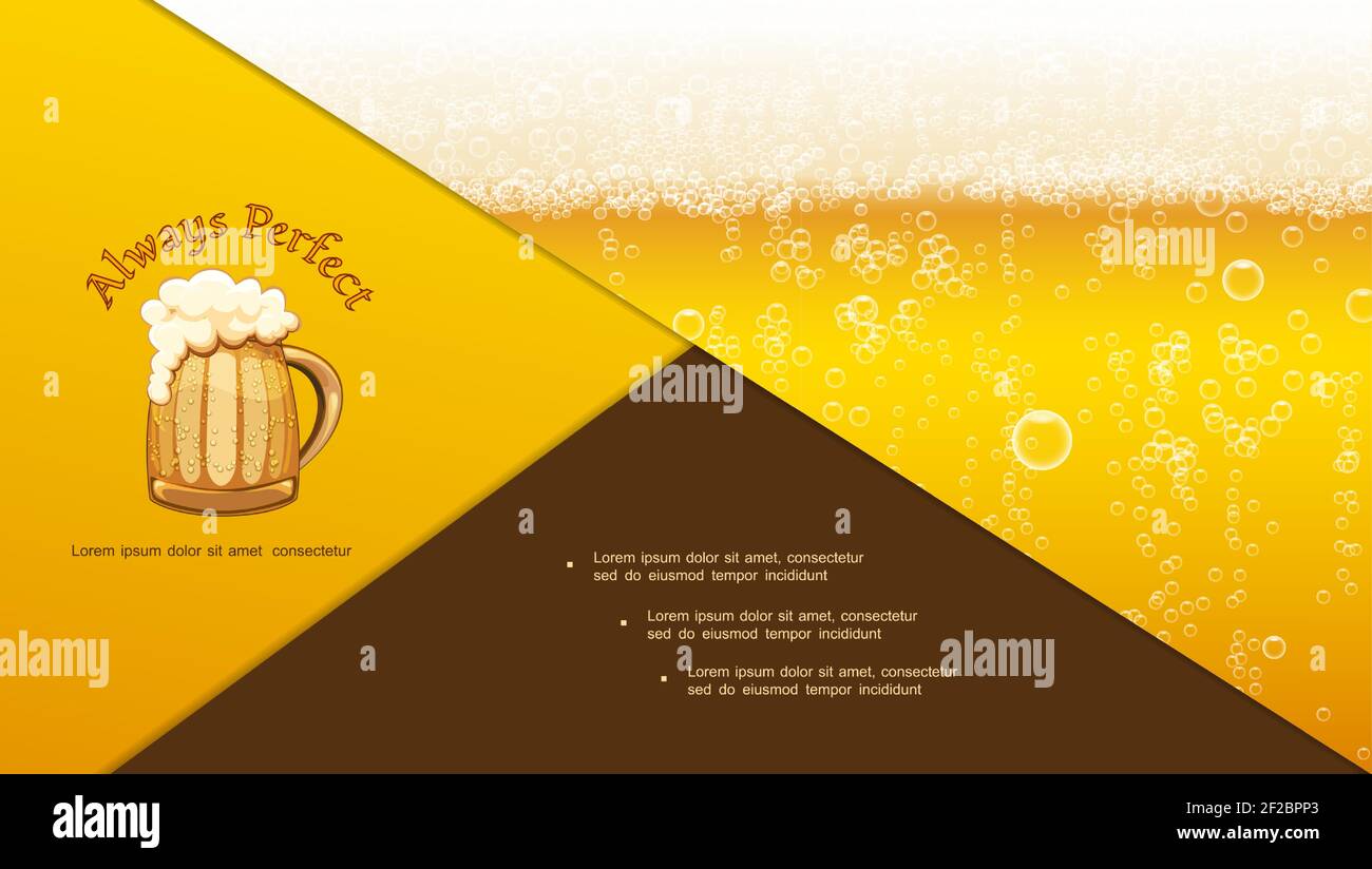 Realistic craft beer composition with bubbles foam and mug full of frothy beverage vector illustration Stock Vector