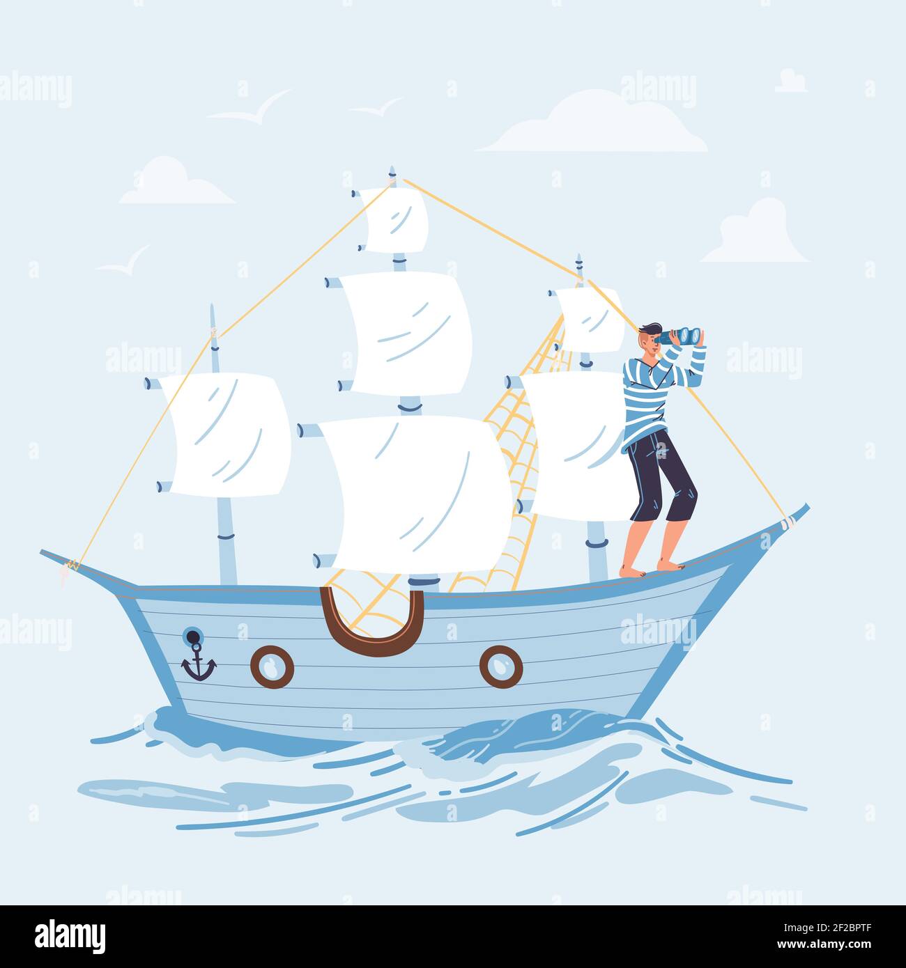 Flat cartoon character look into distance vector illustration concept ...
