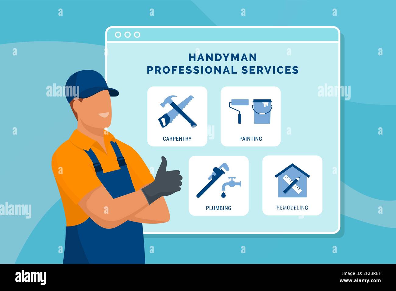 Professional handyman presenting his services and giving a thumbs up Stock Vector