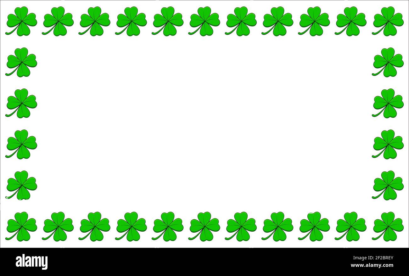 Clover frame. Four leaf green shamrock border with text space. Vector empty background isolated on white. Stock Vector