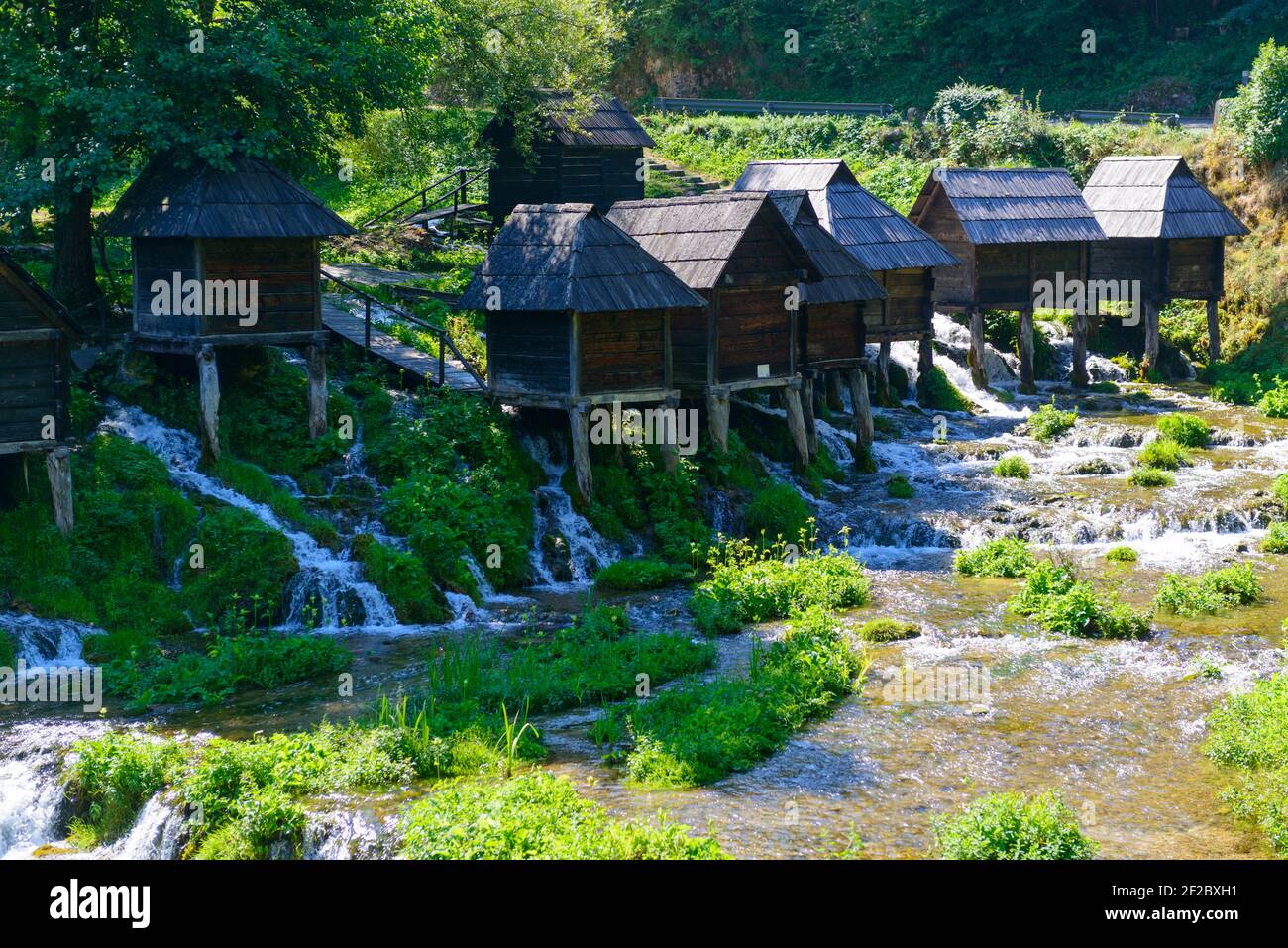 Mlincici water mills near Jajce, Bosnia and Herzegovina. Stock Photo