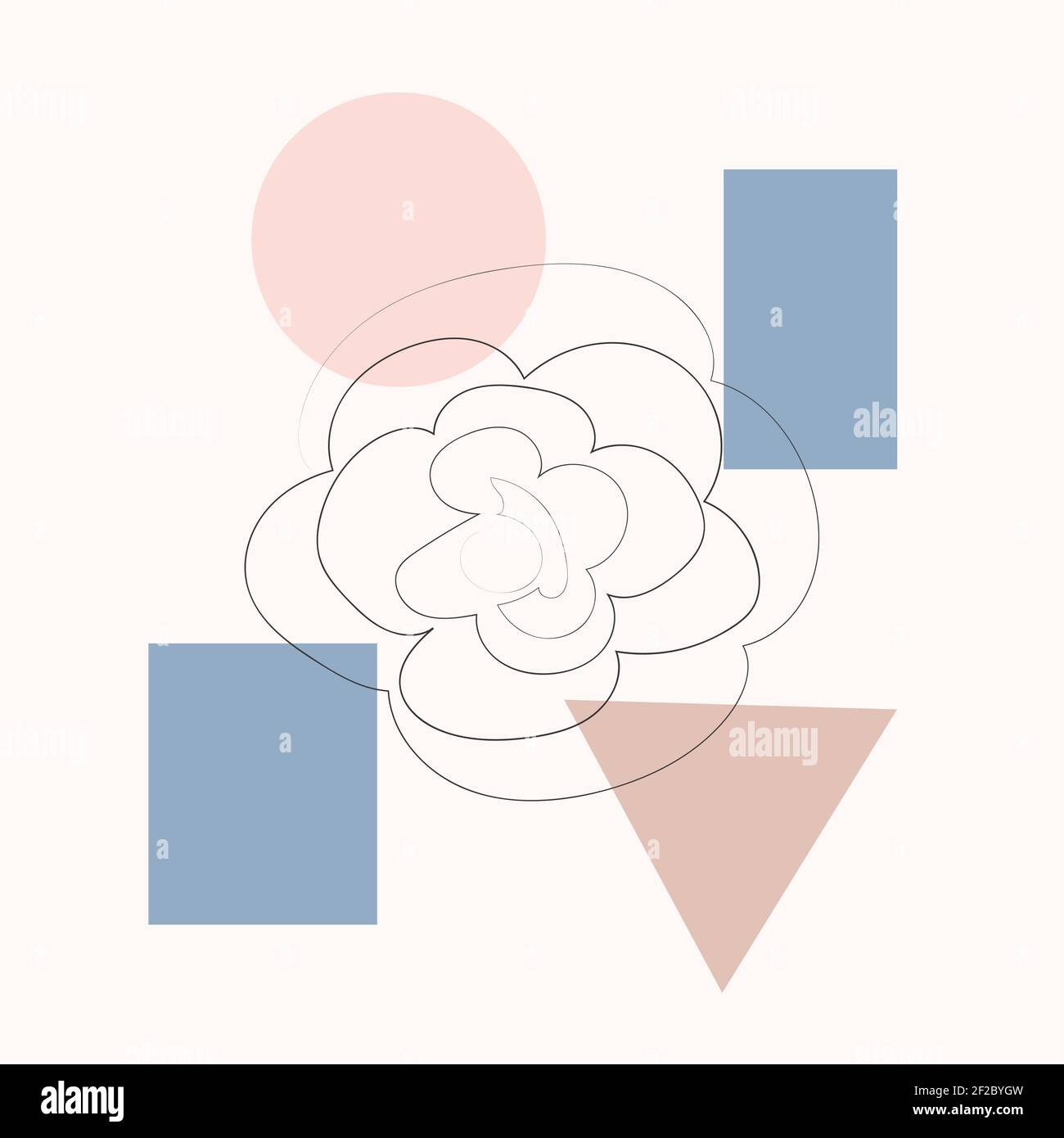 One line with minimal shapes, patterns, tropical leaves and flower ...
