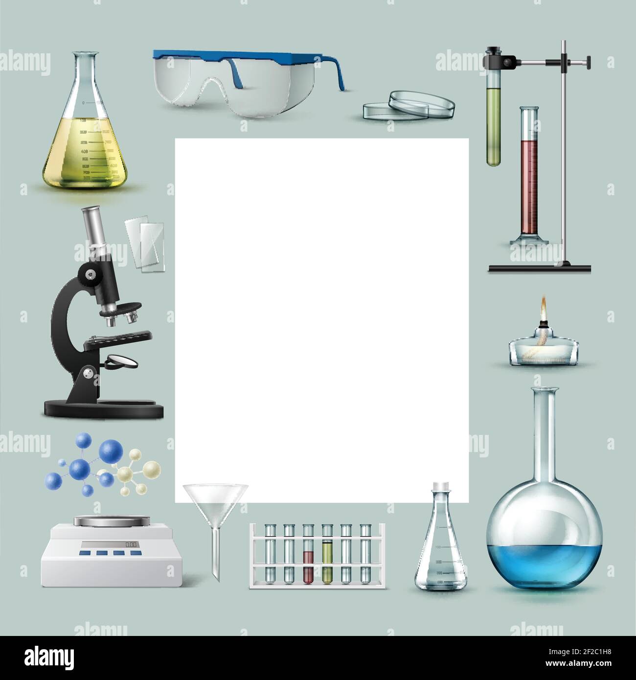 Vector set of chemical laboratory equipment test tubes, flasks with ...