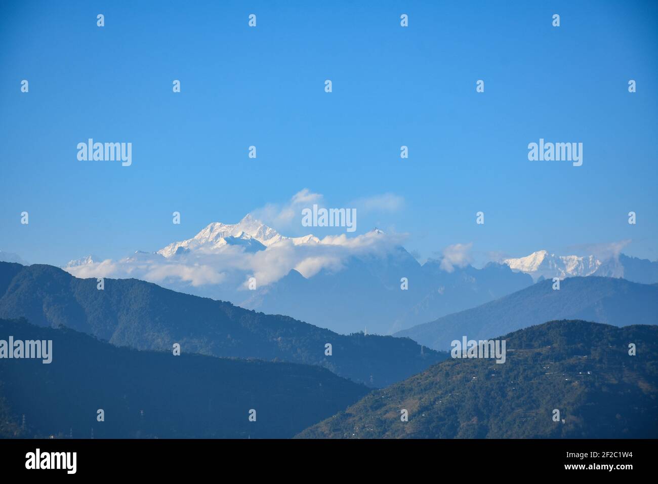 Panoramic View of Mount Kanchenjunga With Beautiful Ridges Stock Photo