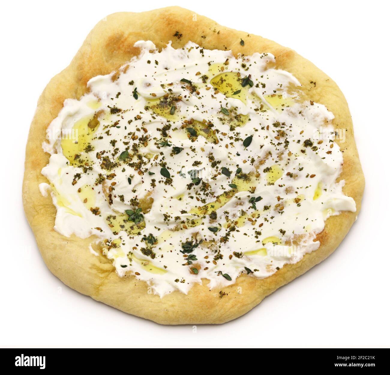 homemade labneh yogurt manakeesh isolated on white background Stock