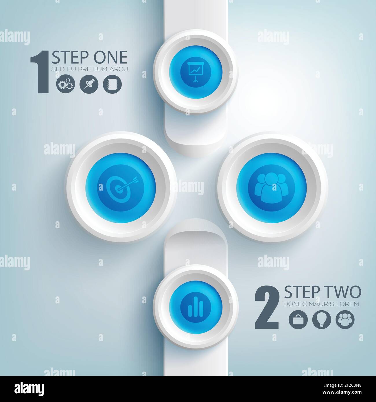 Web clean infographic template with business icons on blue round ...