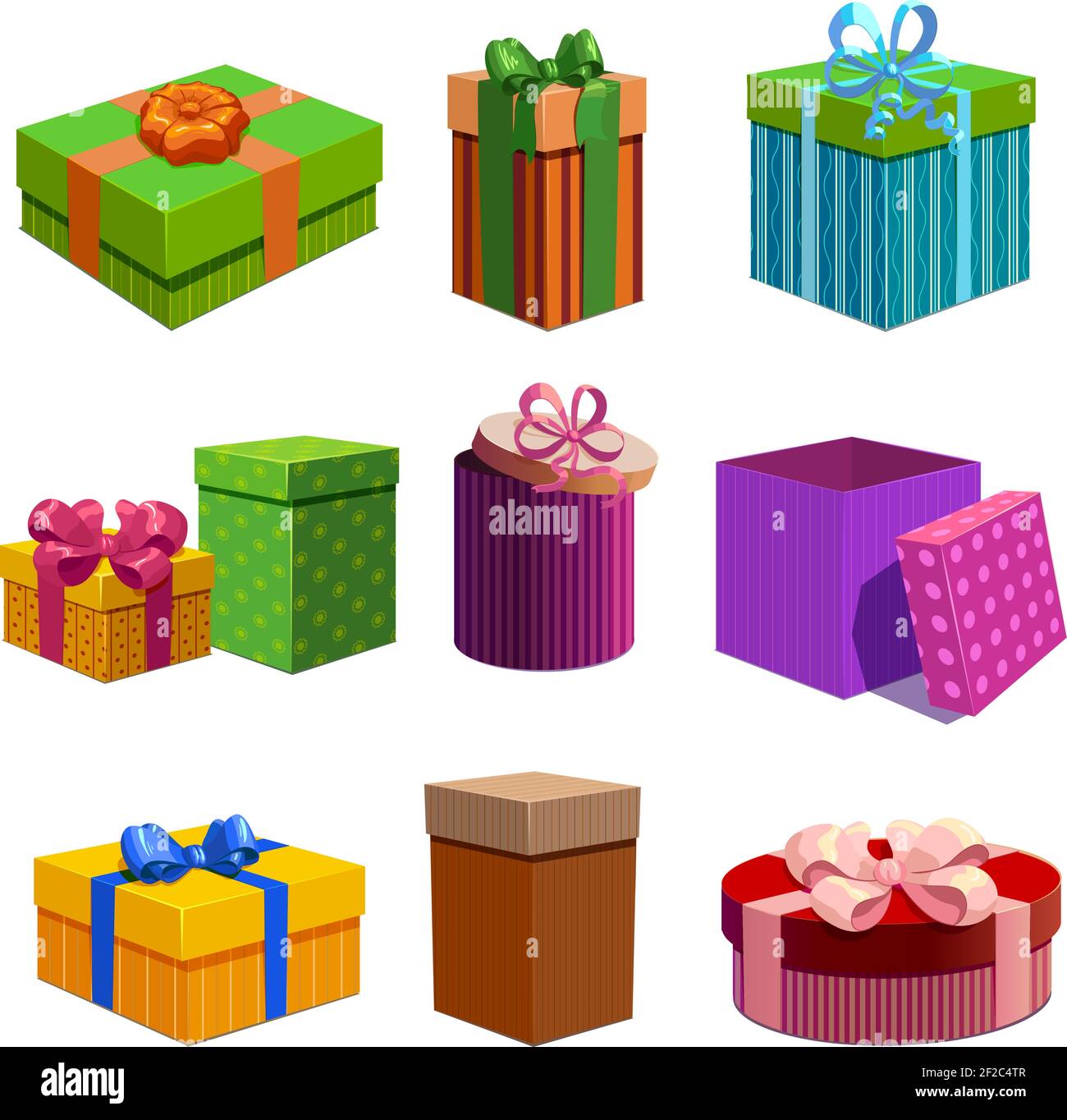 Gift boxes set with colorful cardboard packages of different shape ...