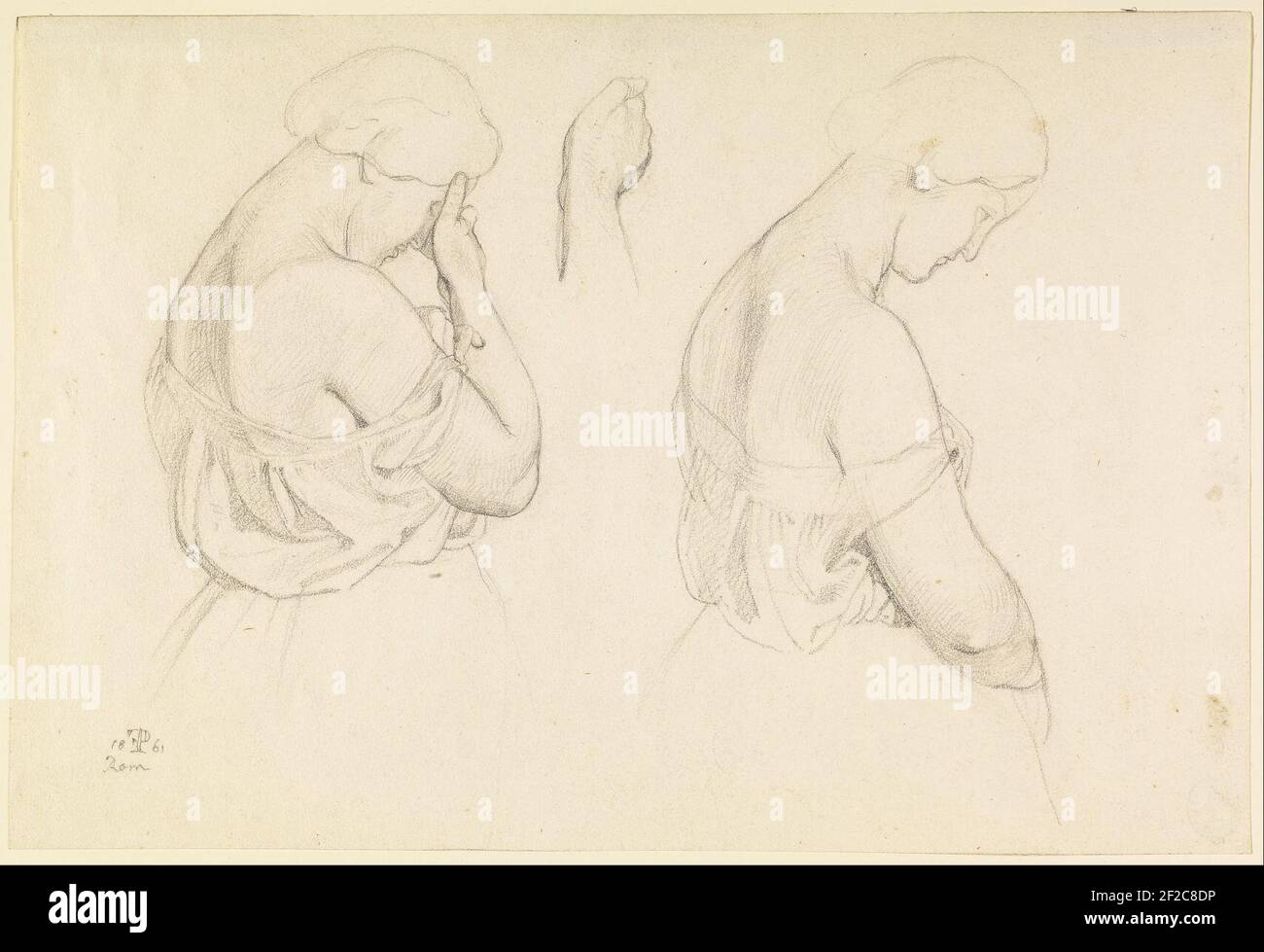 Friedrich Preller (I) - Two Female Figures in Half-Length and a Study of a Hand Stock Photo