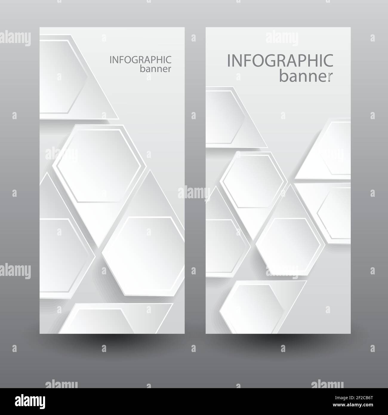 Infographic business vertical banners with light web hexagonal elements on gray background isolated vector illustration Stock Vector