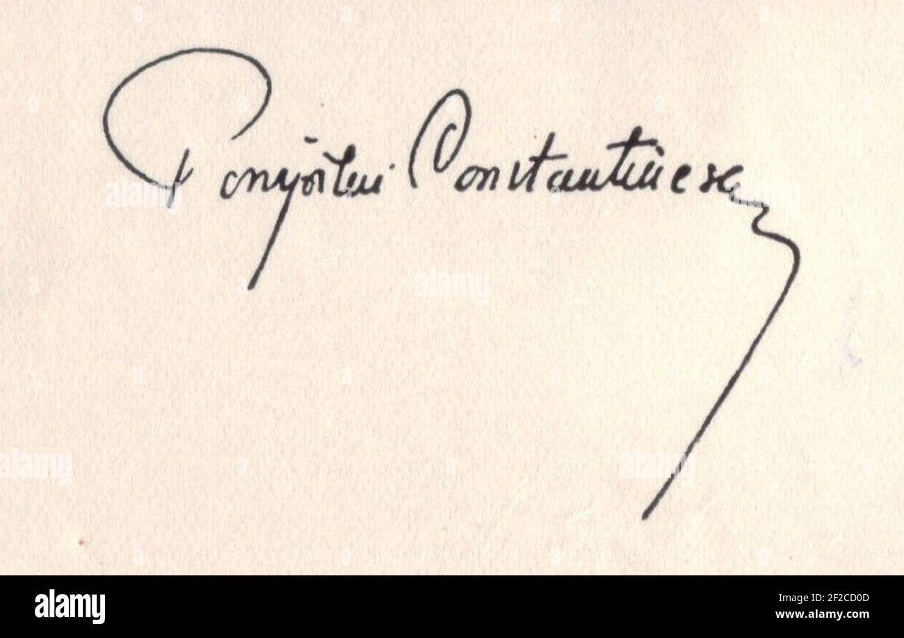 Pompiliu Constantinescu signature. Stock Photo
