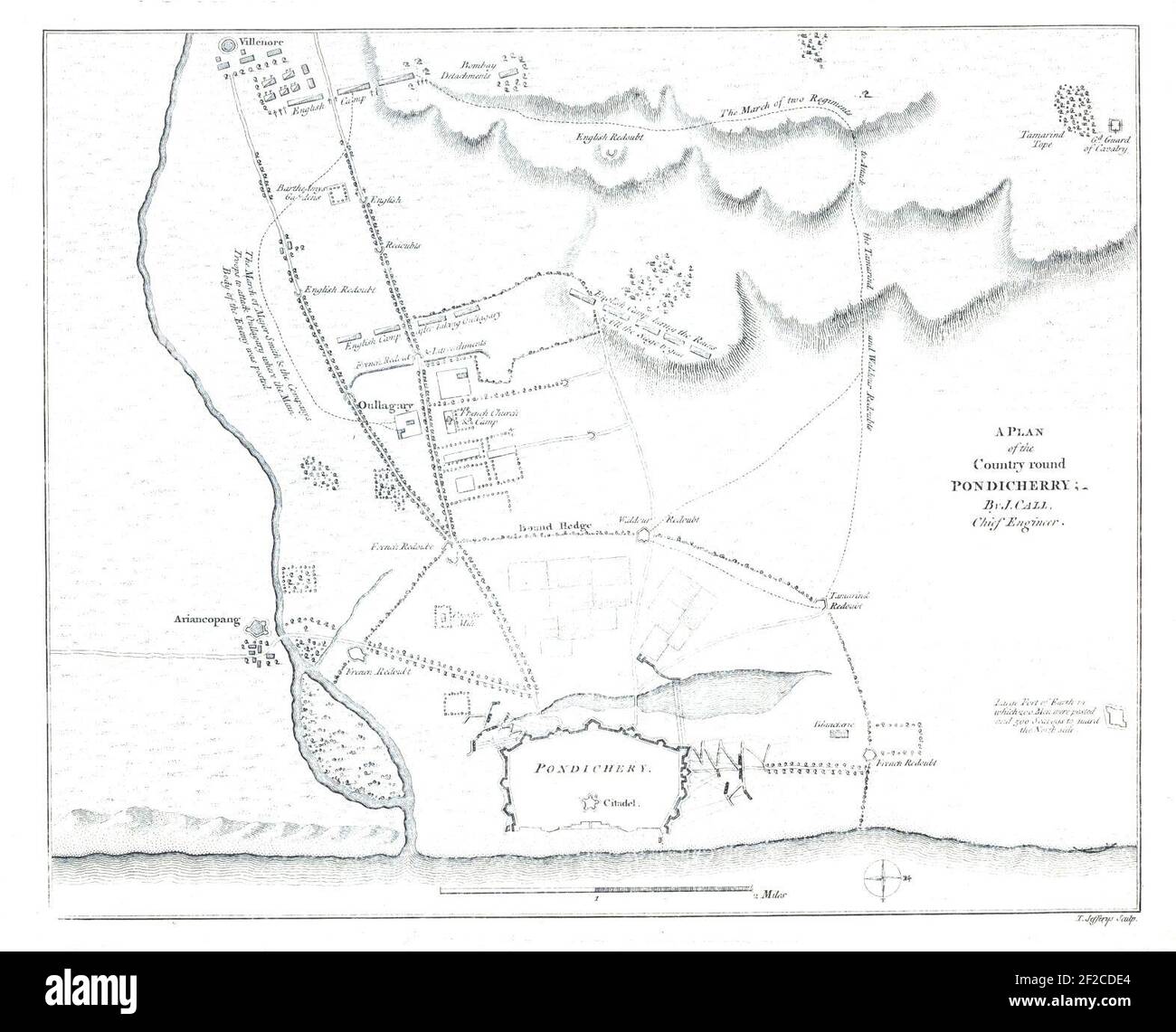 Pondicherry siege map Stock Photo - Alamy