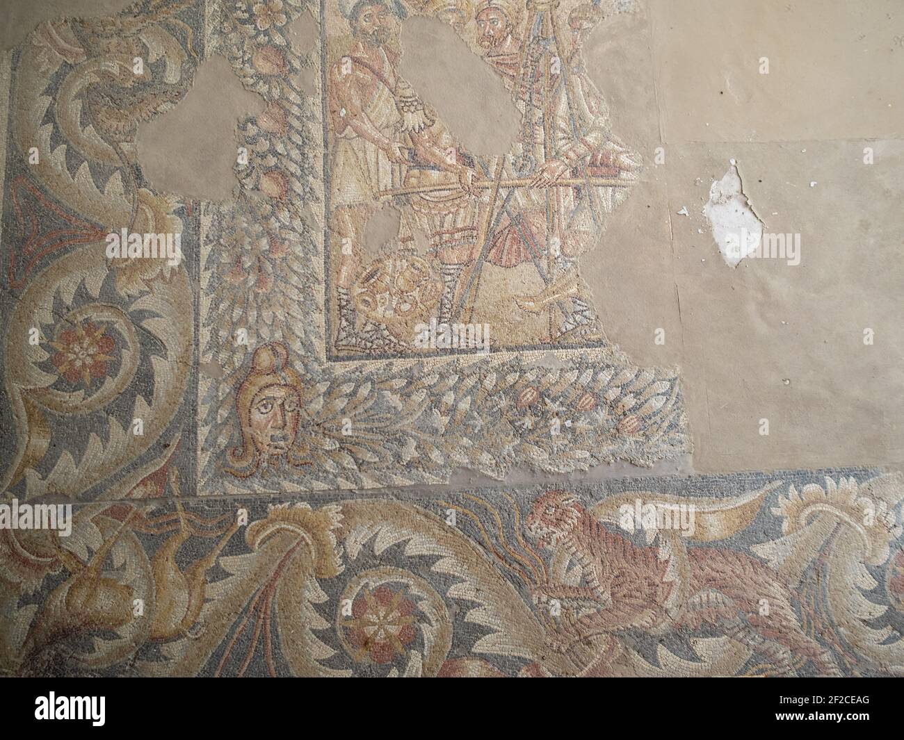 Mosaic detail from the Villa Romana del Tellaro Stock Photo