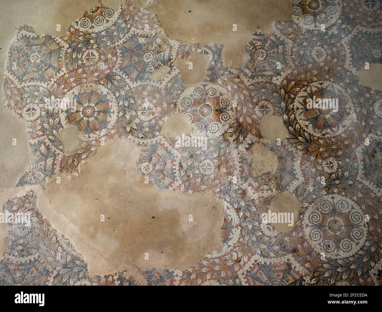 Geometric mosaic pattern of the Villa Romana del Tellaro Stock Photo