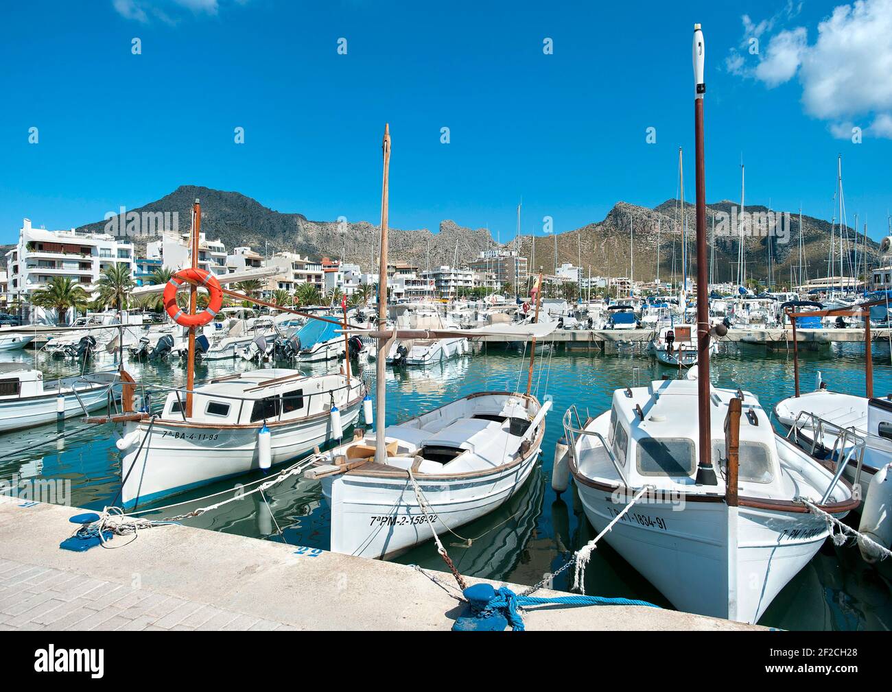 Boats in Marina, Port Pollenca, Majorca, Balearic islands, Spain Stock Photo