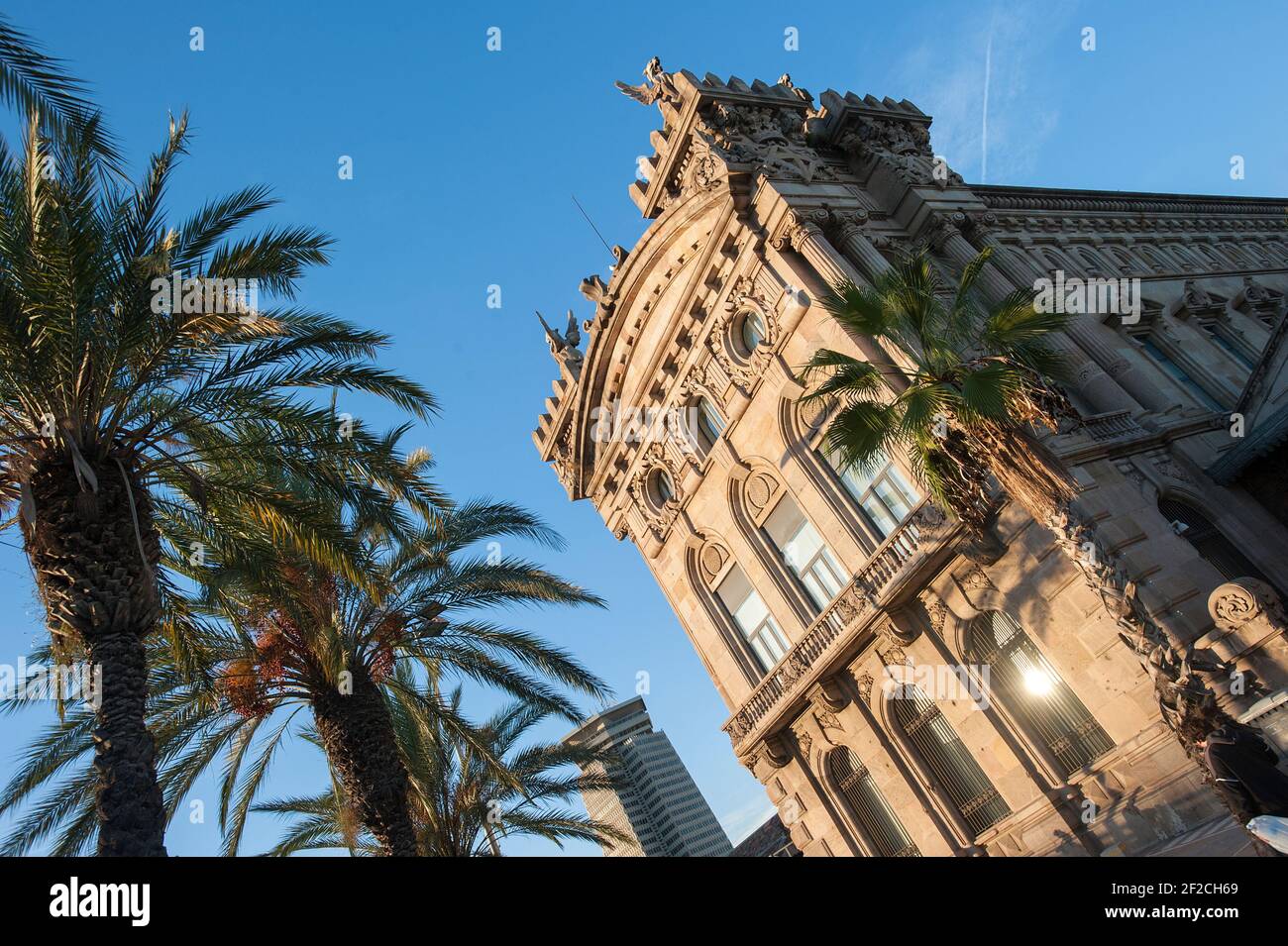 Neo classic Aduana building in port vell area, Barcelona, Catalonia, Spain Stock Photo