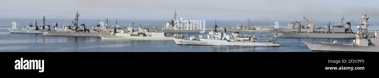 Port beam view of ships of CTF-150 in formation for photo exercise 040506 Stock Photo