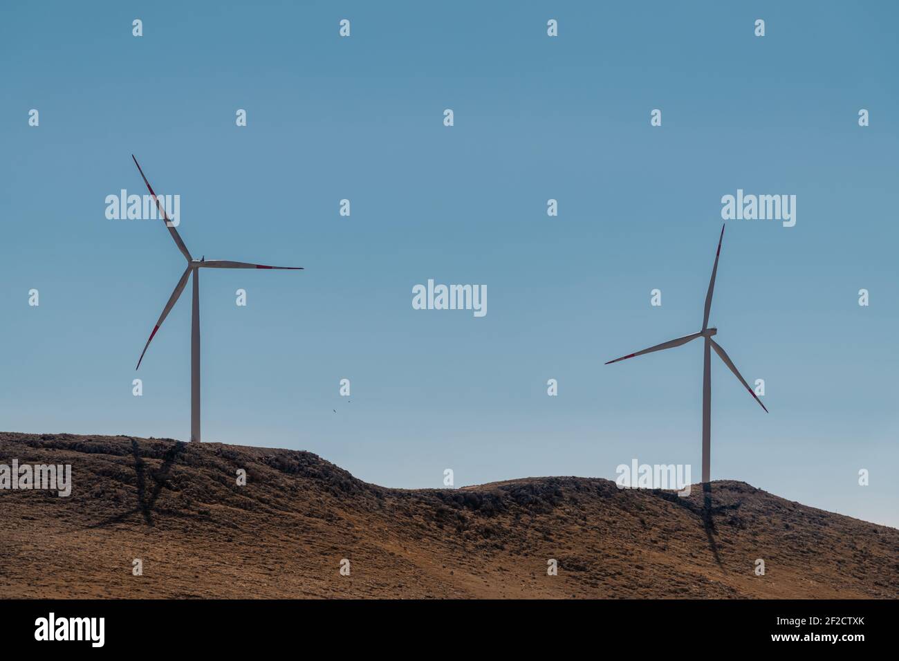 group of windmills for renewable electric energy production Stock Photo