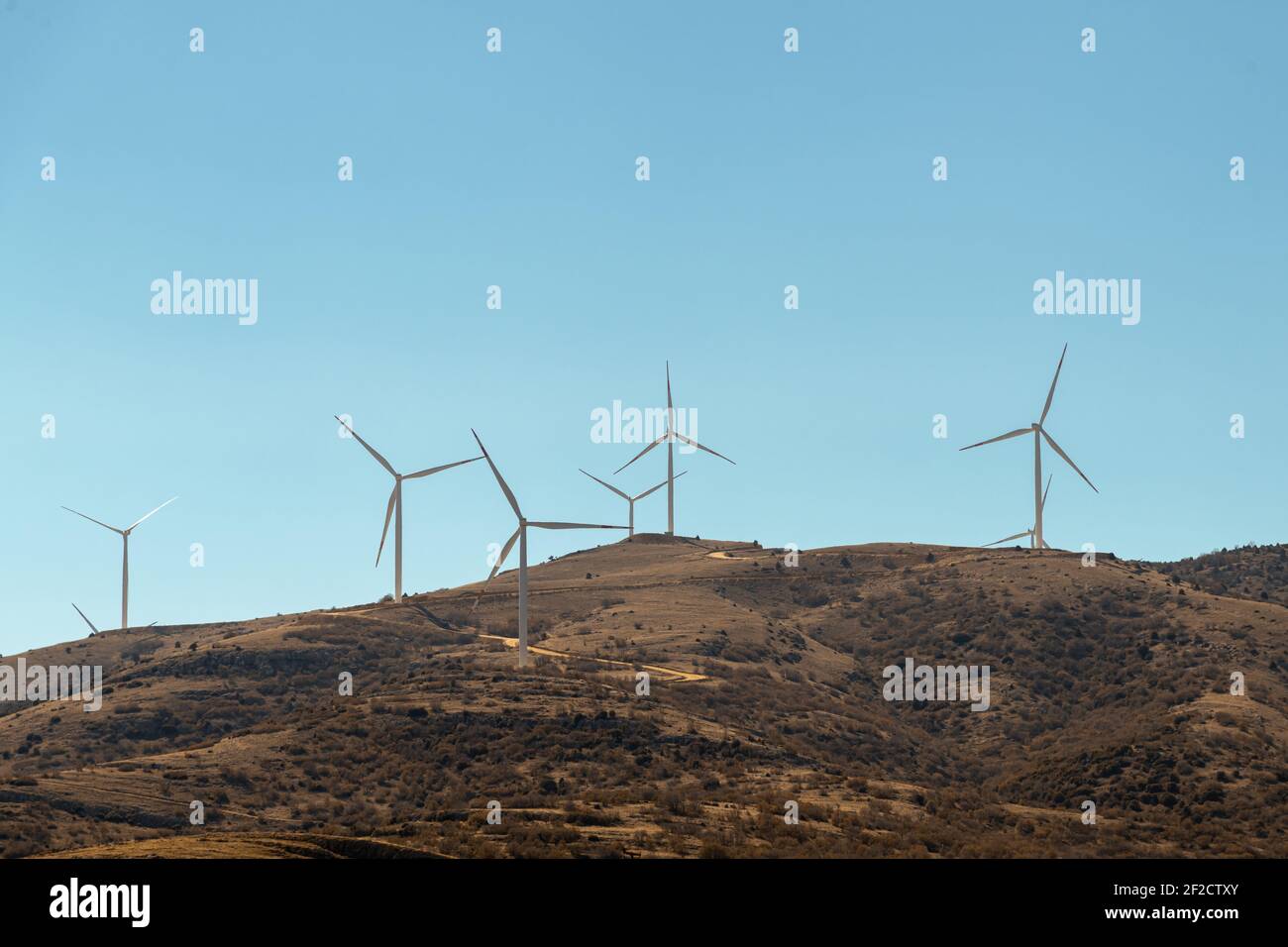 group of windmills for renewable electric energy production Stock Photo