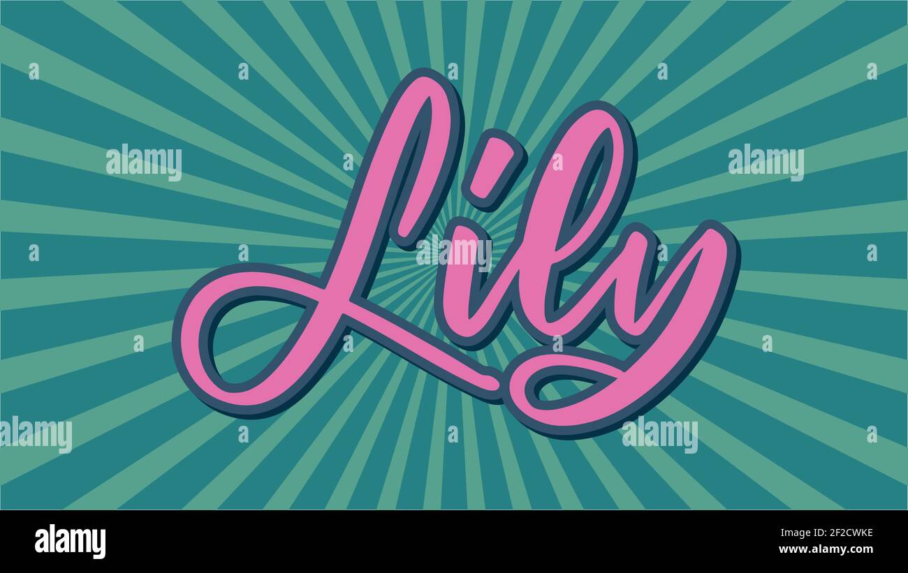Lily Name Vector Typography With Green Starburst Stock Vector