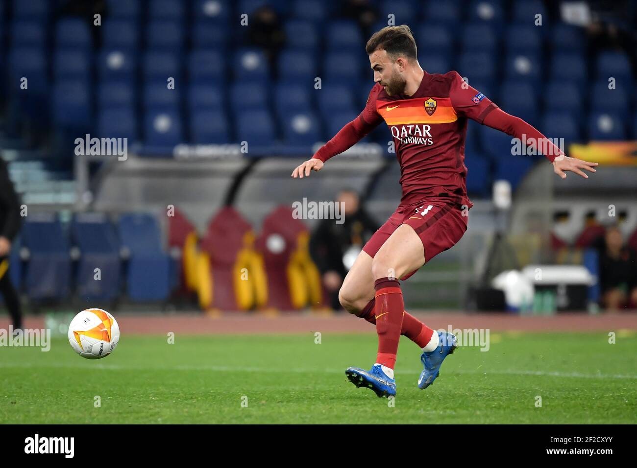 Rome, Italy. 11th Mar, 2021. Borja Mayoral of AS Roma in action during the Europa League round of 16 football match between AS Roma and FC Shakhtar Donetsk at Stadio Olimpico in Rome (Italy), March, 11th, 2021. Photo Antonietta Baldassarre/Insidefoto Credit: insidefoto srl/Alamy Live News Stock Photo