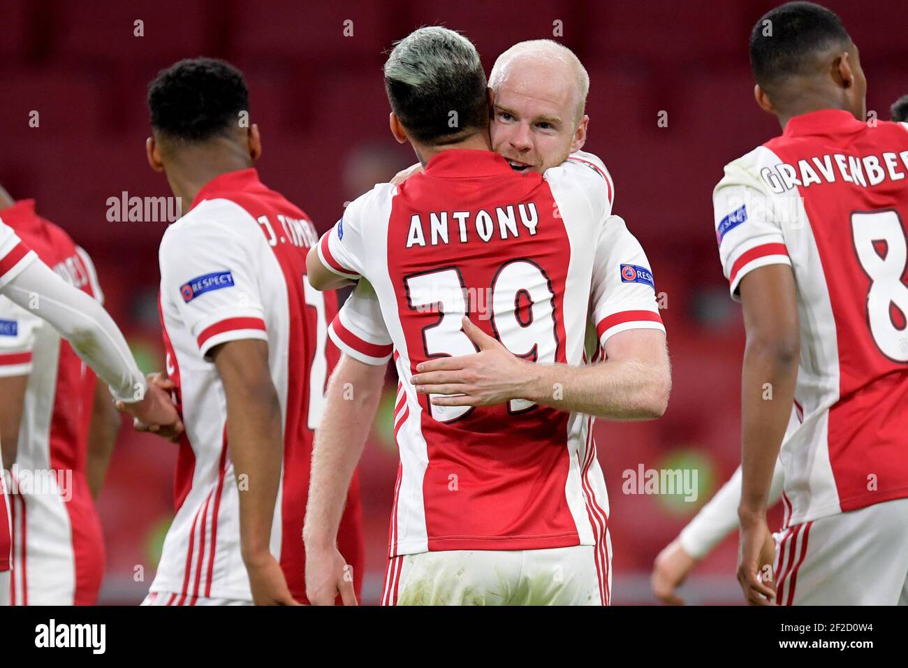 AMSTERDAM , NETHERLANDS - MARCH 11: celebrate Antony of Ajax, Davy Klaassen of Ajax during the Ajax v BSC Young Boys - UEFA Europa League Round Of 16 Stock Photo