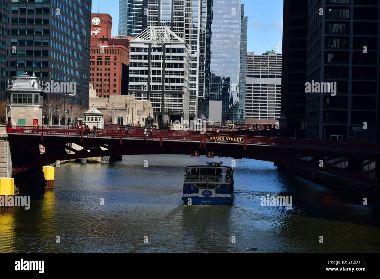 View from Jackson Boulevard to Adams Street at Chicago Downtown Stock Photo
