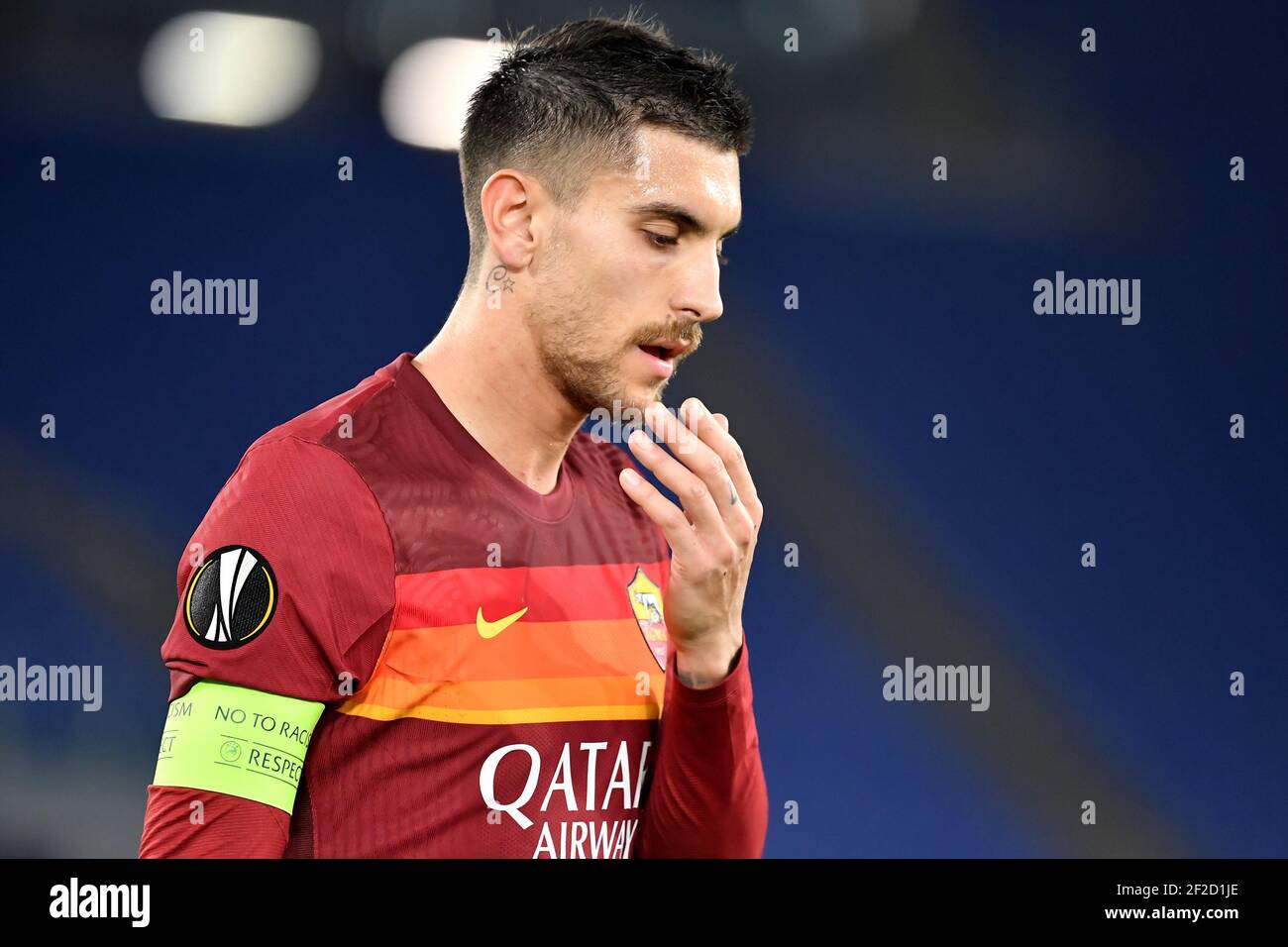 Rome, Italy. 11th Mar, 2021. Lorenzo Pellegrini of AS Roma reacts during the Europa League round of 16 football match between AS Roma and FC Shakhtar Donetsk at Stadio Olimpico in Rome (Italy), March, 11th, 2021. Photo Antonietta Baldassarre/Insidefoto Credit: insidefoto srl/Alamy Live News Stock Photo