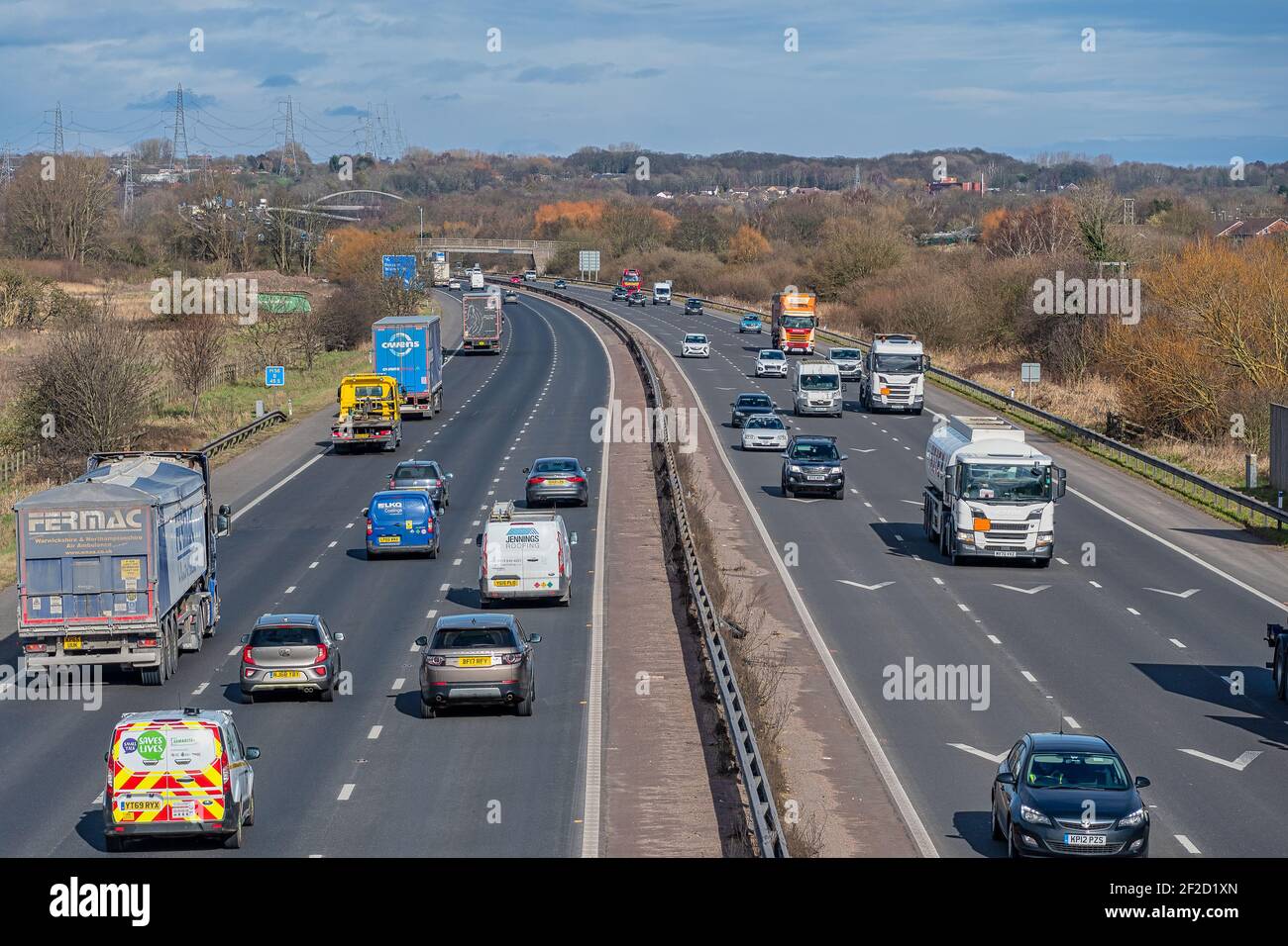 CHESHIRE, UK - MARCH 8, 2020: Overhead image of traffic travelling along the M56 motorway Stock Photo