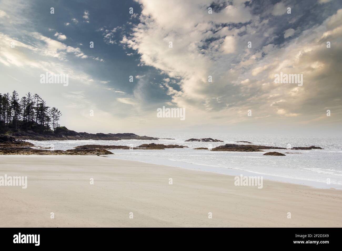 A sandy beach and ocean surf at Pacific Rim National Park on Vancouver Island British Columbia Canada. Stock Photo