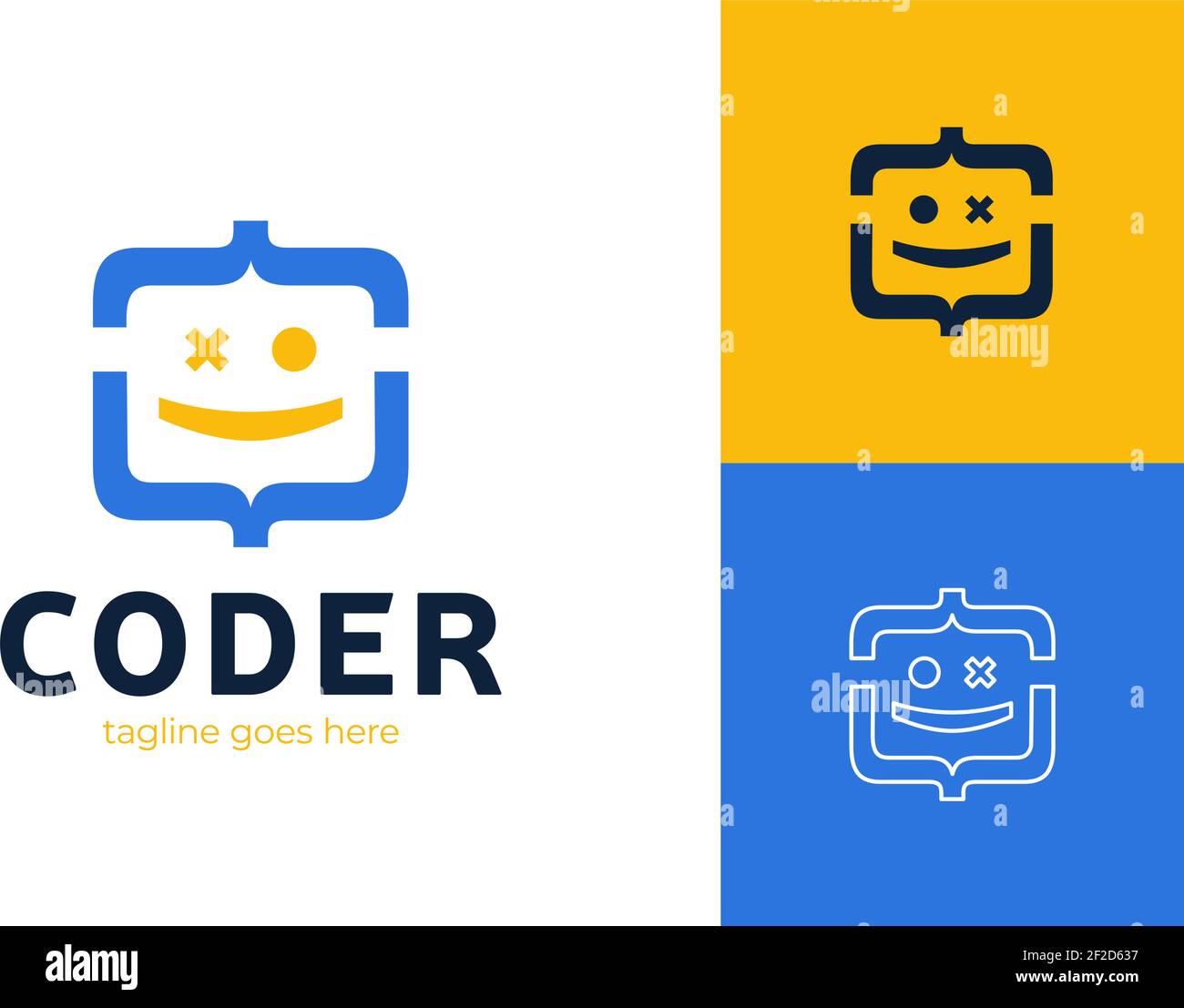 Fun Coding, Developer coding icon vector illustration, programming logo. smile face logo coding symbol Stock Vector