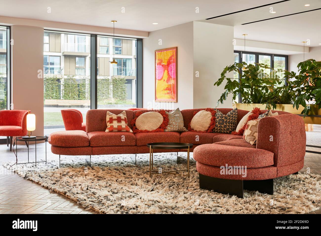 Lobby area. Moda Living Angel Gardens, Manchester, United Kingdom. Architect: Naomi Cleaver, 2020. Stock Photo