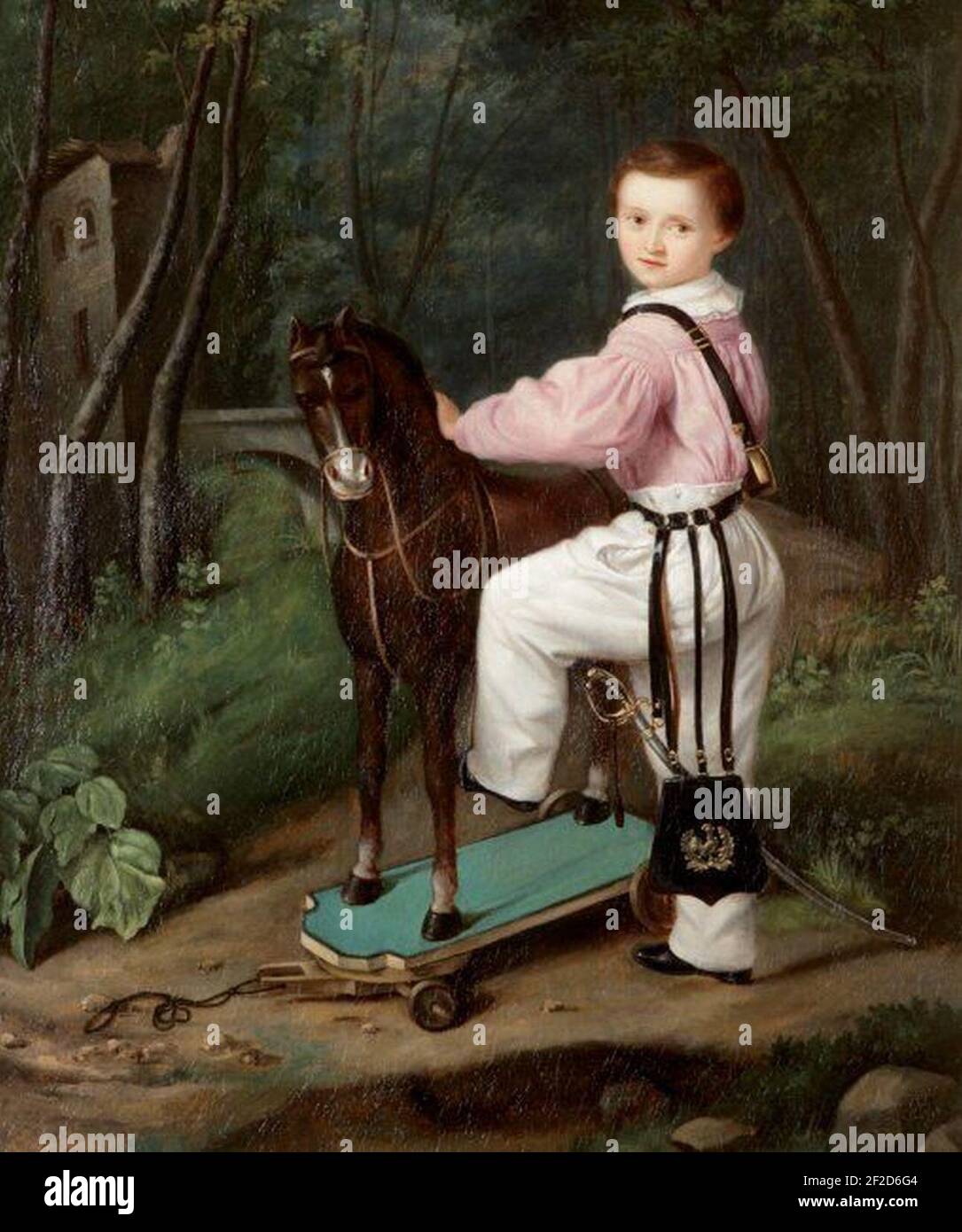 Portrait of a Child with a Toy Horse - Estelle de Barescut Stock Photo -  Alamy