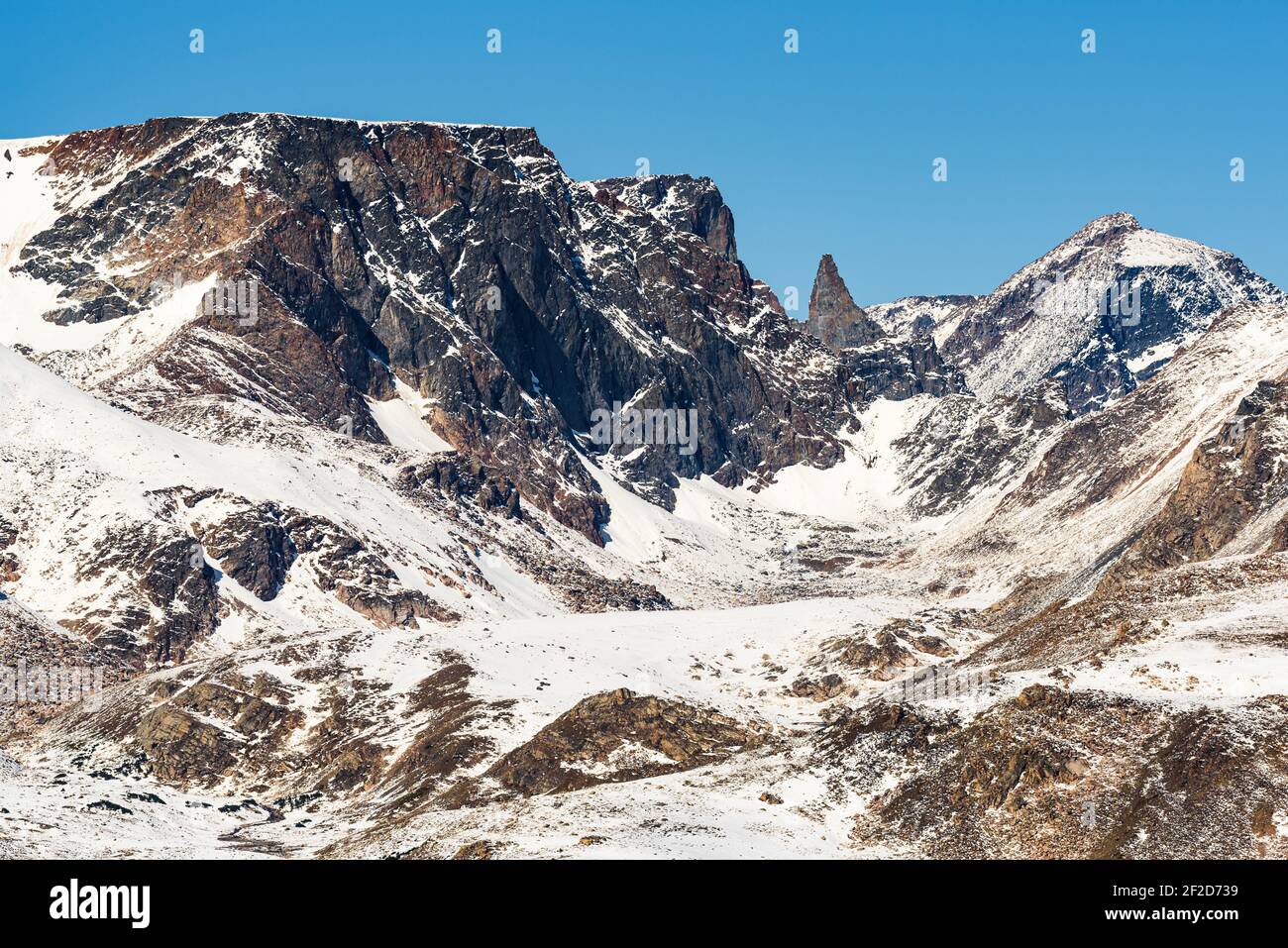 Bears Tooth stands in the Beartooth Mountains of Montana in the United States of American Stock Photo