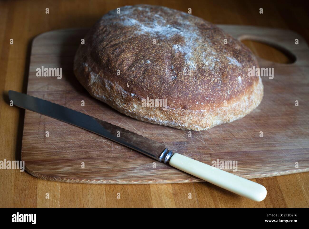 First attempt at home made sourdough loaf Stock Photo