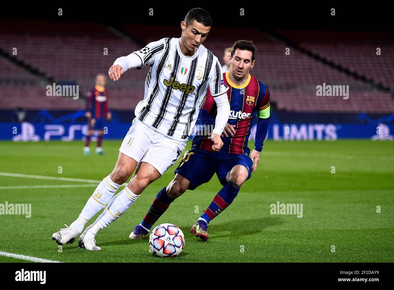 Barcelona, Spain - 08 December, 2020: Cristiano Ronaldo (L) of Juventus FC is challenged by Lionel Messi of FC Barcelona during the UEFA Champions League Group G football match between FC Barcelona and Juventus. Juventus FC won 3-0 over FC Barcelona. Credit: Nicolò Campo/Alamy Live News Stock Photo
